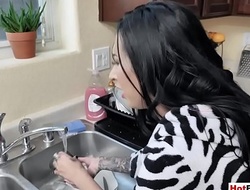 Fucking my busty MILF stepmom while she doing dishes