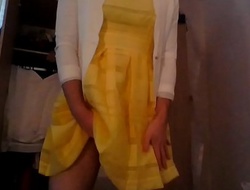 Bridesmaid crossdresser in all directions cute yellow dress and white blazer